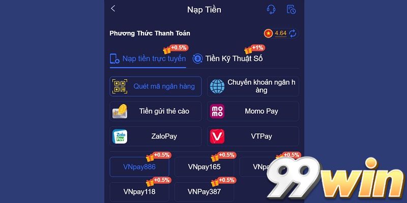 Nạp tiền 99win