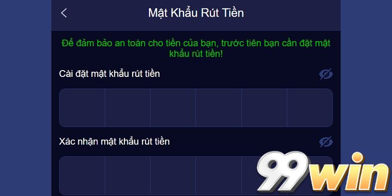 cài mật khẩu rút tiền